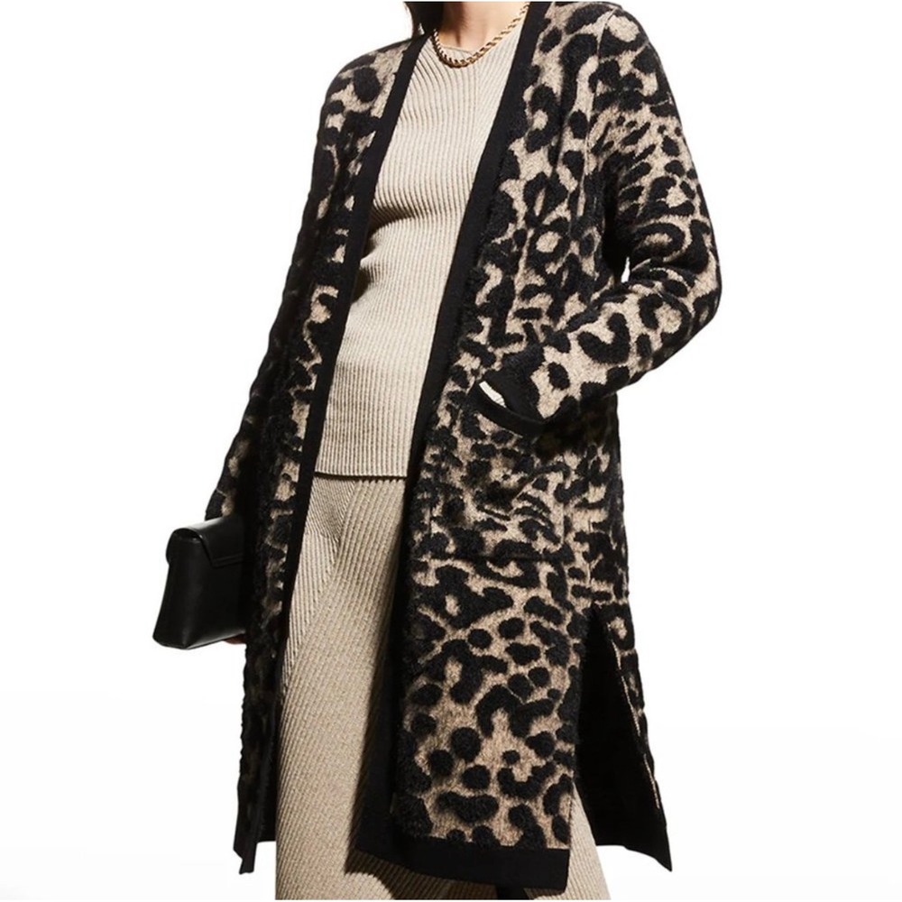 Anatomie Cardigan Women 1 Small Brown Leopard Excellent Longline Open Front Knit